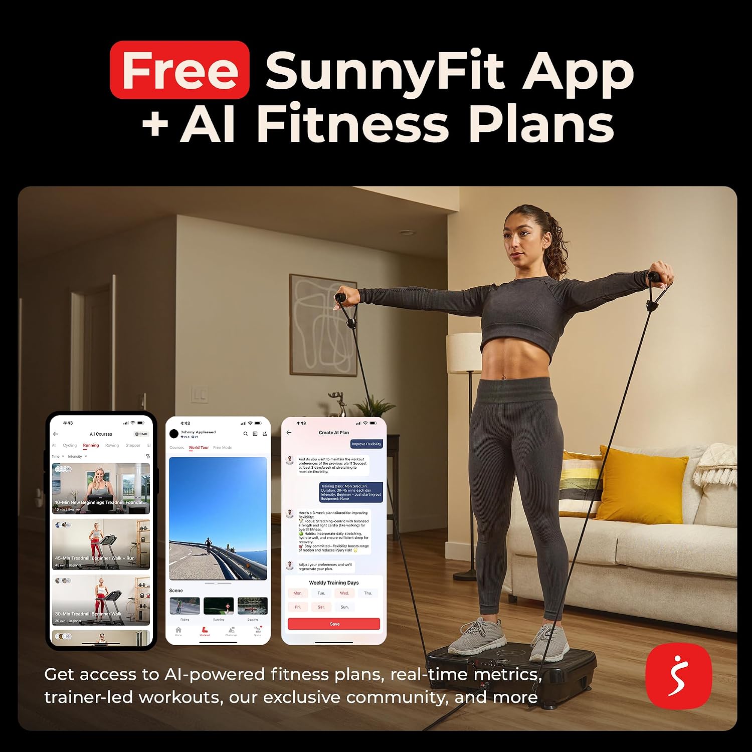 Sunny Health & Fitness Fitboard Vibration Platform Exercise Machine with Multiple Speed Settings and Vibration Modes for Multipurpose Workouts
