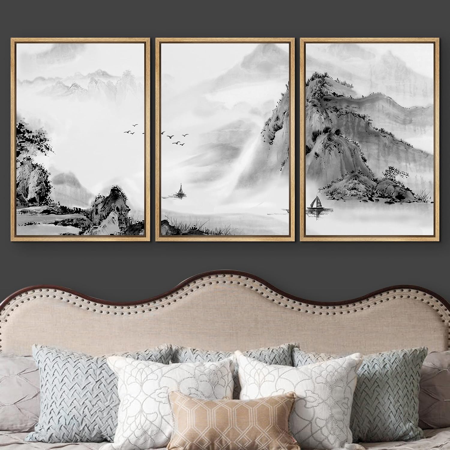 wall26 Framed Canvas Print Wall Art Set Black & White Chinese Ink Rainforest Nature Wilderness Illustrations Modern Art Cultural Scenic Relax/Calm for Living Room, Bedroom, Office - 16'x24'x3 Natural