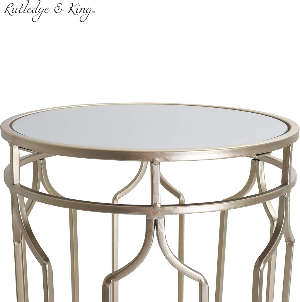 Rutledge & King Round End Table Set - Gold End Tables with Mirrored Tops - Nesting Round Accent Tables - Gold and Mirrored Metal Side Tables Alexander End Table Set