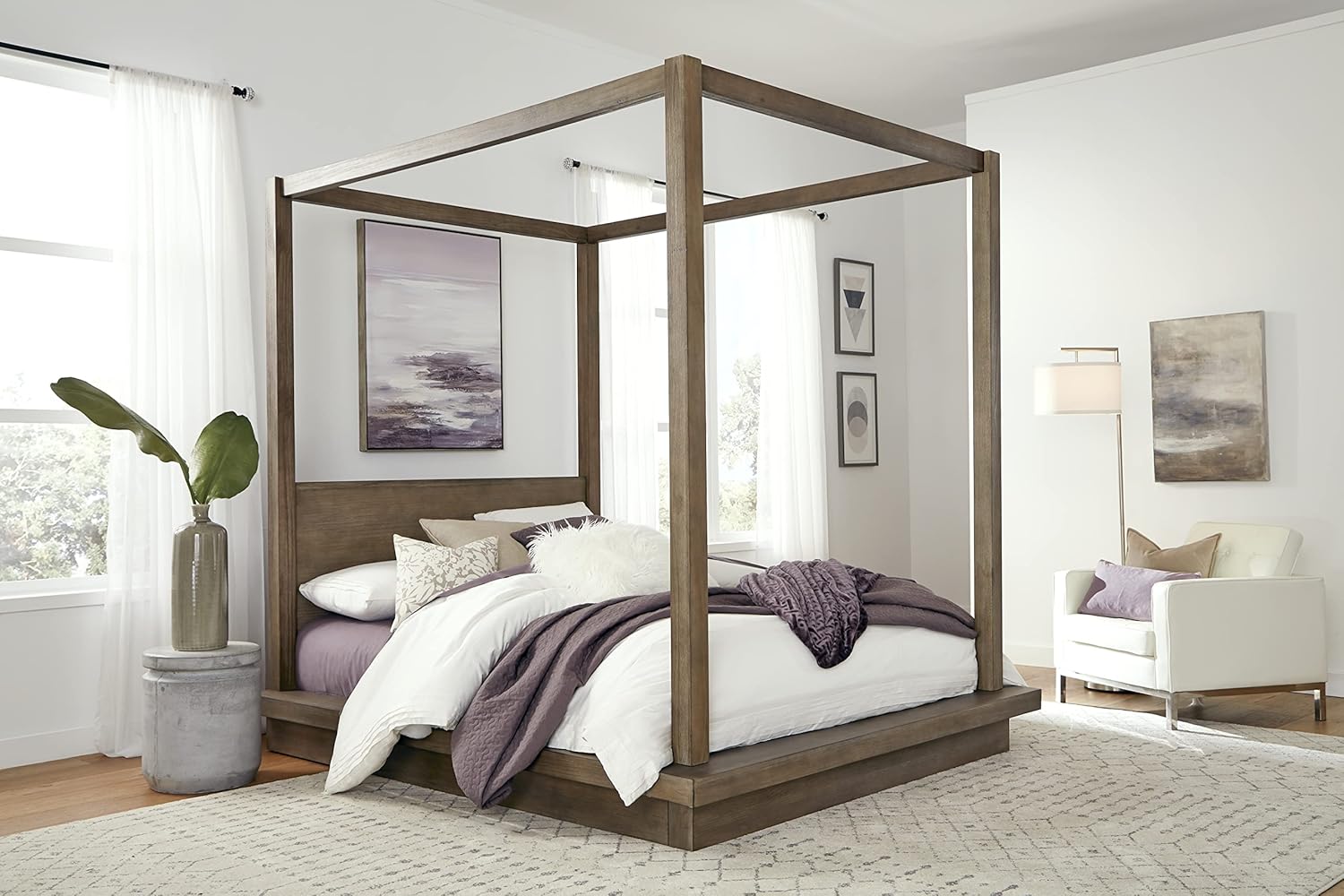 Modus Furniture Solid Wood Canopy Bed, Full, Melbourne - Dark Pine