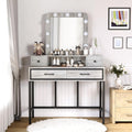 SUNVIVI Vanity, Makeup Vanity Desk with 3 Color Dimmable Lighted Hollywood Mirror, Grey Vanity with 4 Drawers, Large Dressing Table for Women Girls
