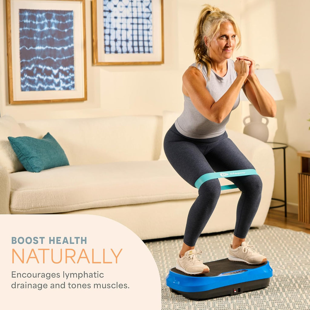 Lifepro Waver Mini Vibration Plate Exercise Machine with Remote & Bands — Compact Whole Body Vibrating Plate for Lymphatic Drainage & Muscle Toning — Shake Machine with 99 Speed Levels & 10 Presets