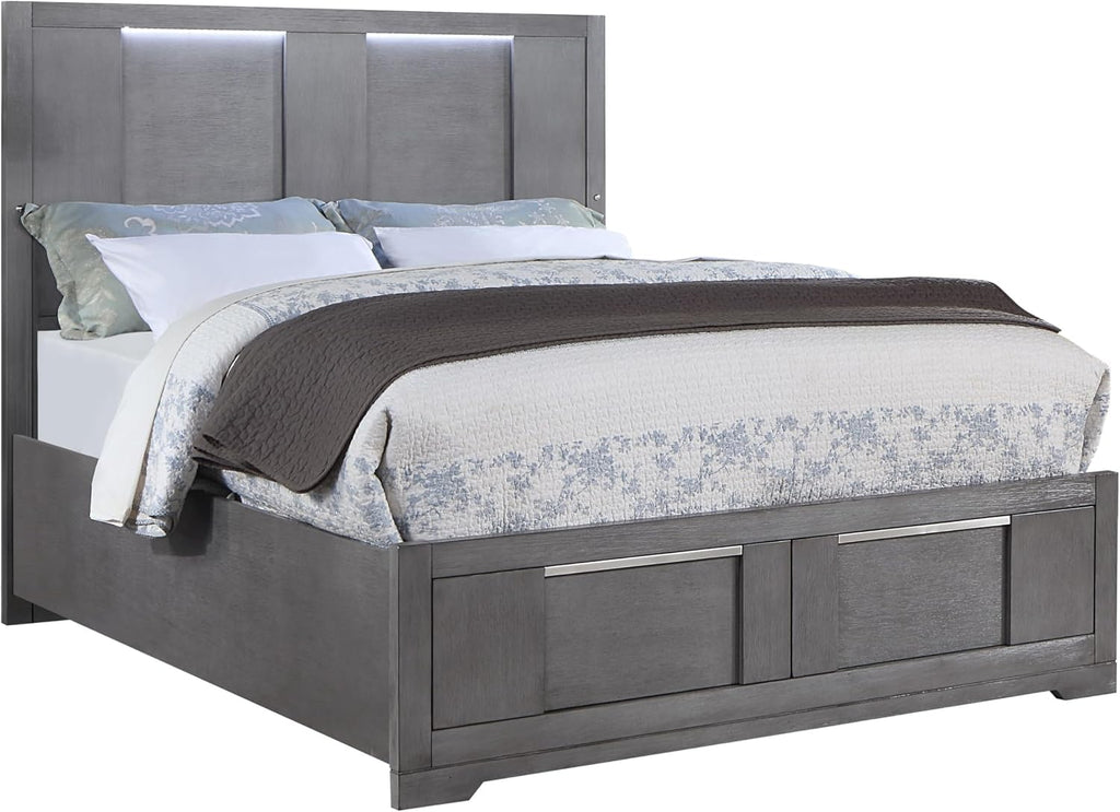Furniture of America Del Rio Wood Frame 3-Piece Bedroom Set, California King-Size Bed with Lighted Headboard & Drawers and 2 Nightstands, Mattress Ready, Gray
