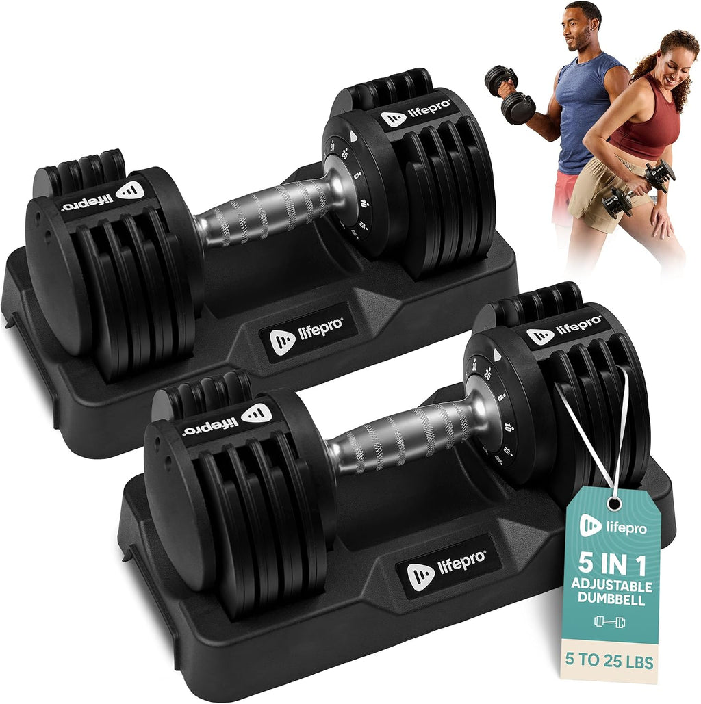 Lifepro Adjustable Dumbbells Set – Quick Adjustment, Anti Slip Handle – Space Saving & Strength Training Weights for Home Gym Exercise & Fitness