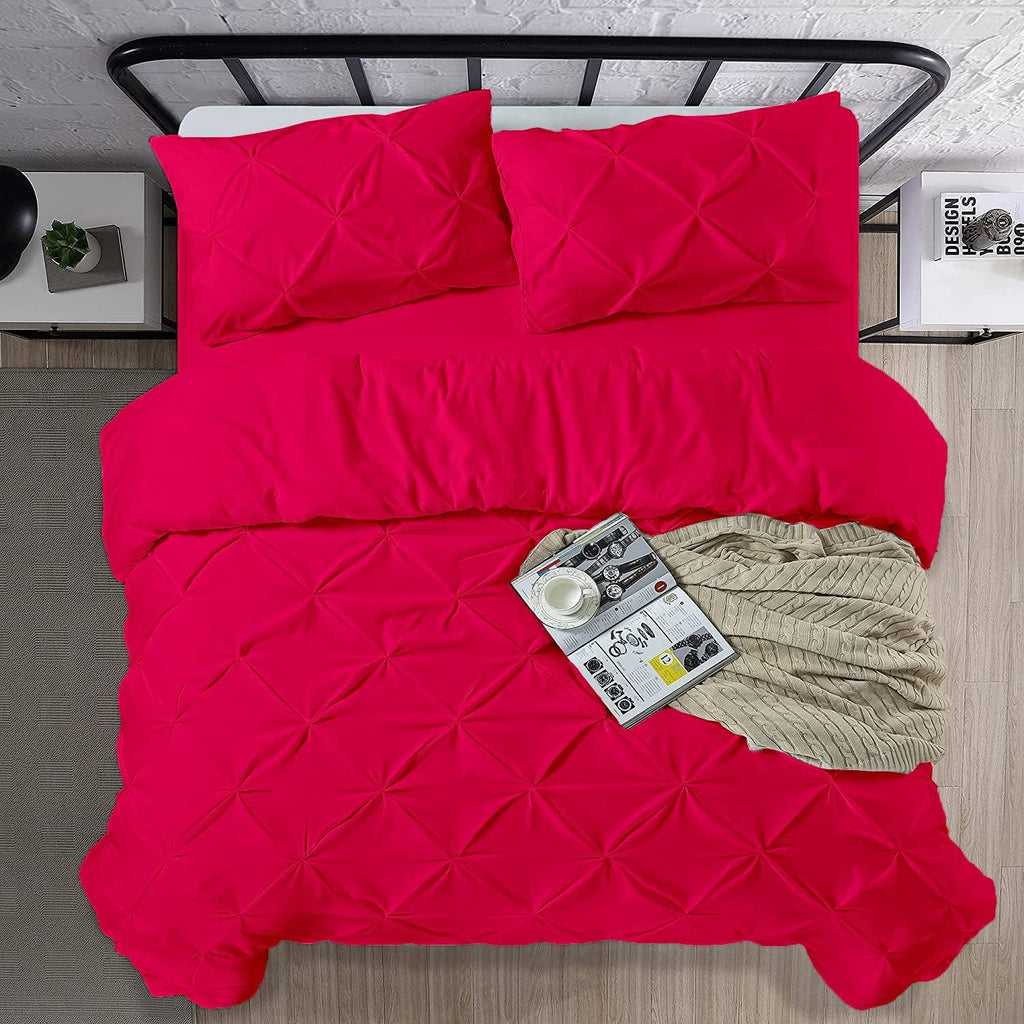 Crown Collection Luxuriate Hotel 1000-TC Hypoallergenic Ultra Soft Design 100% Egyptian Cotton Pinch Plated Duvet Cover with Zipper Colser & 2pcs Pillow Case Set (Super King Plus 120X120, Hot Pink)