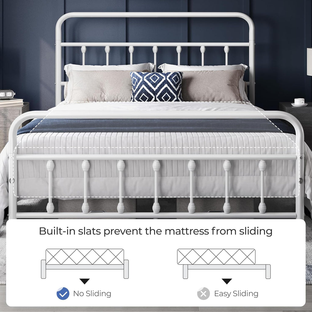 Yaheetech Classic Metal Platform Bed Frame Mattress Foundation with Victorian Style Iron-Art Headboard/Footboard/Under Bed Storage/No Box Spring Needed/Full Size White