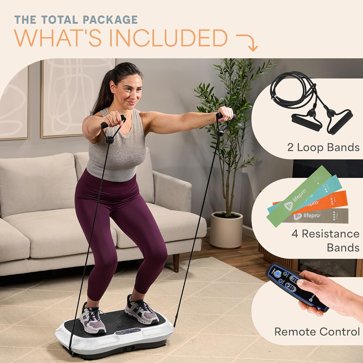 Lifepro Waver Vibration Plate Exercise Machine – High-Intensity Vibration Plate for Lymphatic Drainage – Full-Body Workout Vibrating Platform with Loop Bands – Fitness Equipment for Strength & Toning