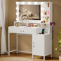 Driftalia Vanity Desk with Mirror and Lights, Makeup Vanity with Storage Drawer, Power Outlet and Large Cabinet for Bedroom - White
