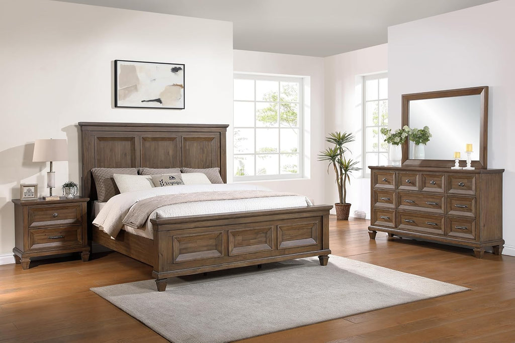 New Classic Furniture Mariana 4-Piece Wood Queen Bedroom Set with Nightstand, Vintage Mocha