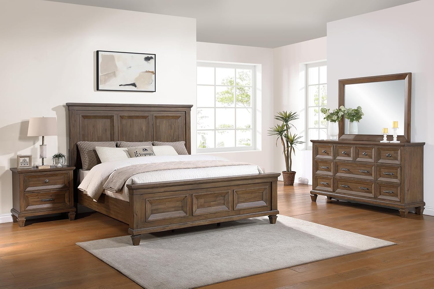 New Classic Furniture Mariana 4-Piece Wood Queen Bedroom Set with Nightstand, Vintage Mocha