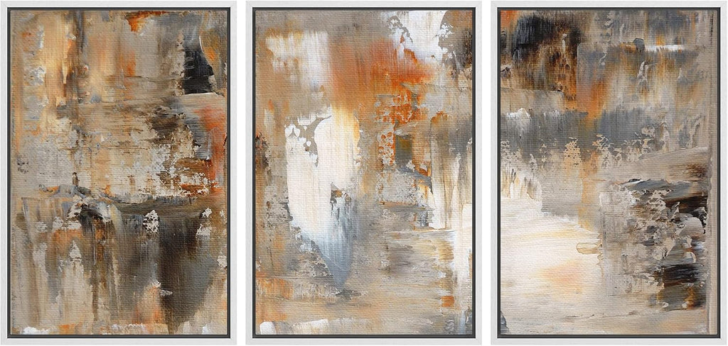 wall26 Framed Canvas Print Wall Art Set Black, White & Orange Brushstrokes Abstract Shapes Illustrations Modern Art Chic Colorful Multicolor Ultra for Living Room, Bedroom, Office - 24'x36'x3 White