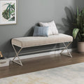 Lexicon Modern Upholstered Entryway Bench, Chenille Fabric Cushion Seat with Foam Padding and Champagne Iron Frame, Accent Bench for Bedroom/Hallway/Living Room, Taupe