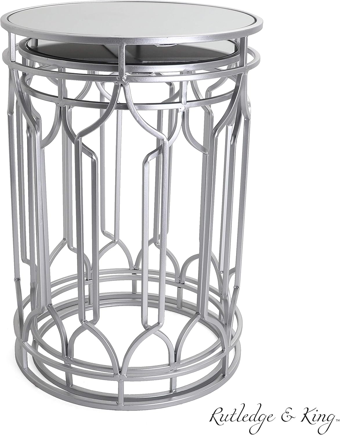 Rutledge & King Alexander - Round End Tables Set, Silver, Mirrored Tops, Nesting, 2 PCS