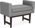 SIMPLIHOME Scott Small Ottoman Bench - 29 inch Wide Upholstered Linen Fabric Rectangle Ottoman in Pewter Grey, Contemporary Bench for Bedroom or Living Room with Raised Sides and Cushioned Seat