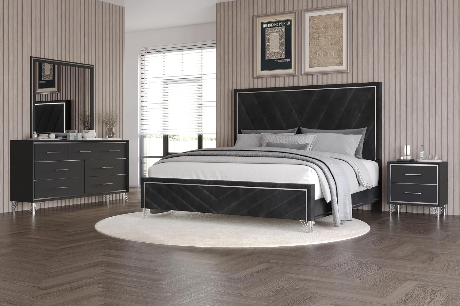New Classic Furniture Ava 4-Piece Wood Queen Bedroom Set with Nightstand, Ebony Black