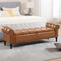 Faux Leather Storage Bench for Bed Room 67 Inch Upholstered Tufted Ottoman Bench with Arms King Size Large Storage Space End of Bed Benches for Bedroom Living Room Entryway Brown