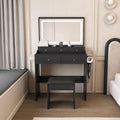 Vanity Desk with Large Mirror and Stool, Makeup Table with LED Lighted - 3 Color Models, Makeup Desk with 5 Drawers & Power Outlet, Dressing Makeup Table for Women Girls Bedroom, Black