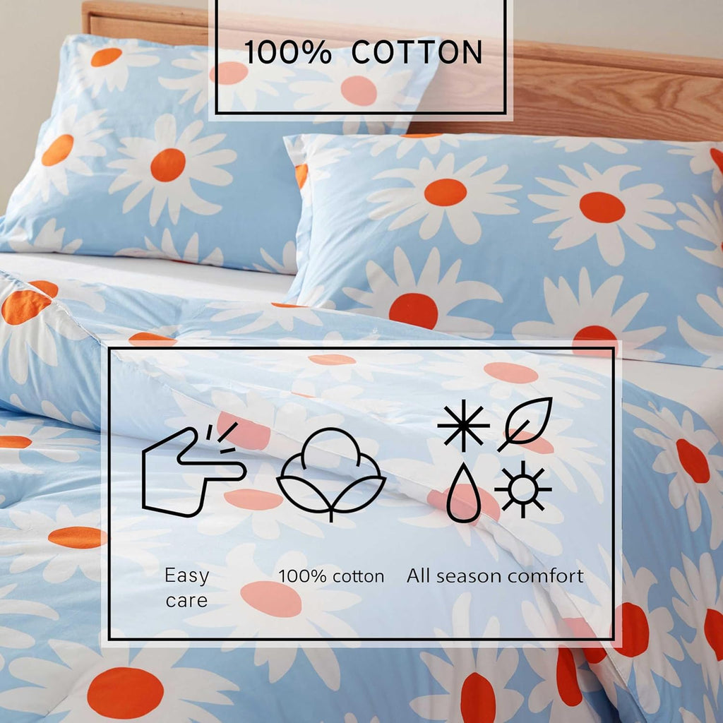 Marimekko - King Comforter Set, 100% Cotton Bedding with a Naturally Soft Feel, Lightweight for Year Round Comfort, 3 Piece Bed Set with Matching Pillowcases (Rakastaa El Rakasta Blue)