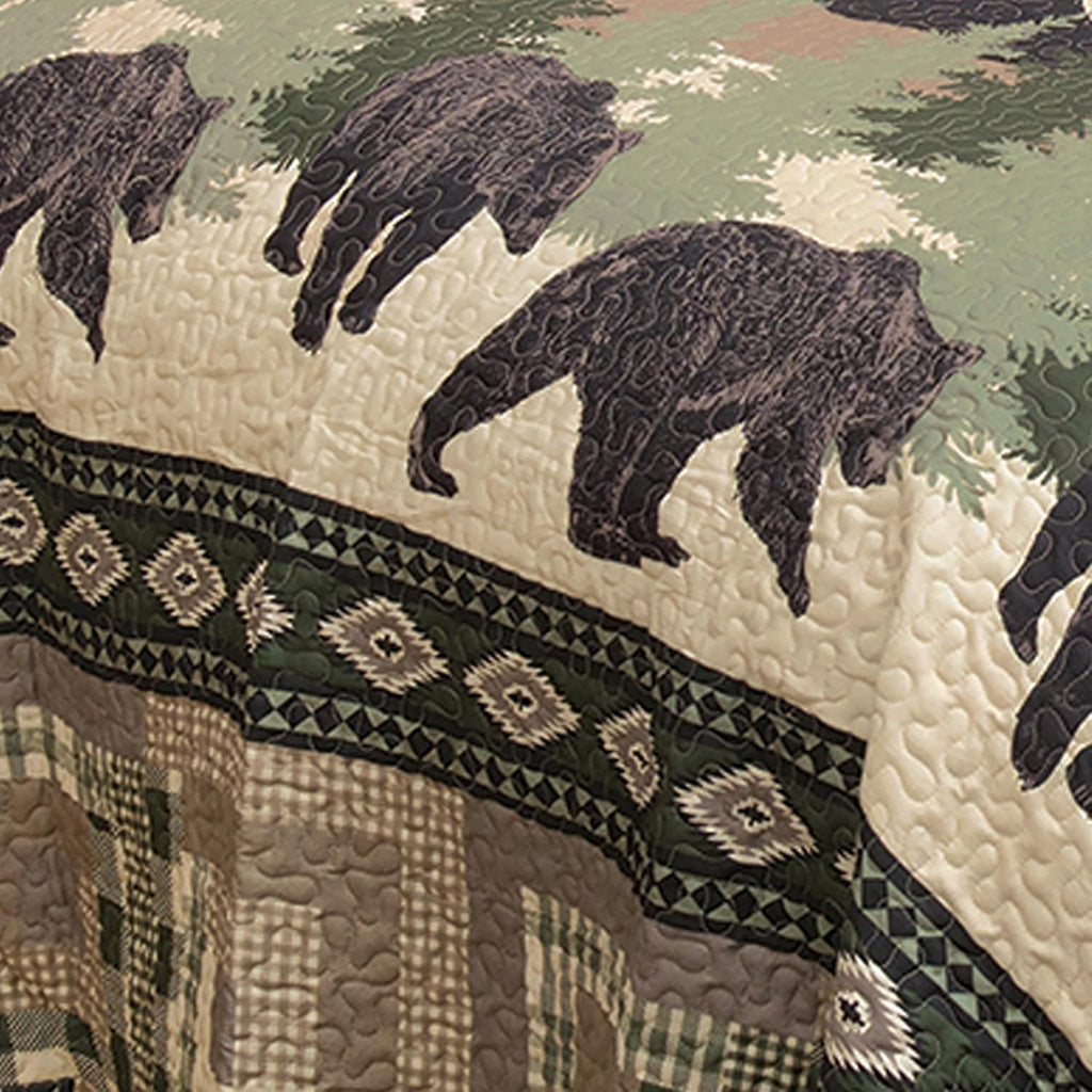 BLACK FOREST DECOR Black Bear Log Cabin Quilt Bed Set - Queen – Rustic 90' x 90' Quilt with Shams