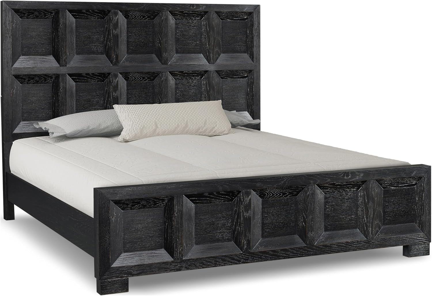 Furniture of America Dannen Modern Solid Wood 3-Piece Bedroom Set with Oversized Nightstand, Cedarwood-Lined Bottom and Felt-Lined Top Drawers, Box Spring Needed, Queen, Weathered Black