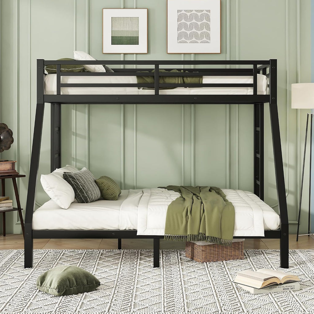 Bellemave Bunk Bed Twin XL Over Queen, Heavy Duty Metal Queen Bunk BedFrame for Adults, Black