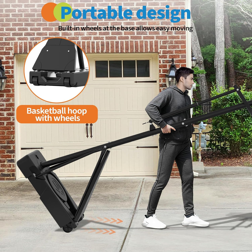 GarveeLife Basketball Hoop, 52 Inch Shatterproof PC Backboard, 4.9-10FT Height Adjustable Basketball Hoop Goal System,Mobile Stand with Wheels Weighted Base,Youth&Adults, Driveway Backyard Pool Play