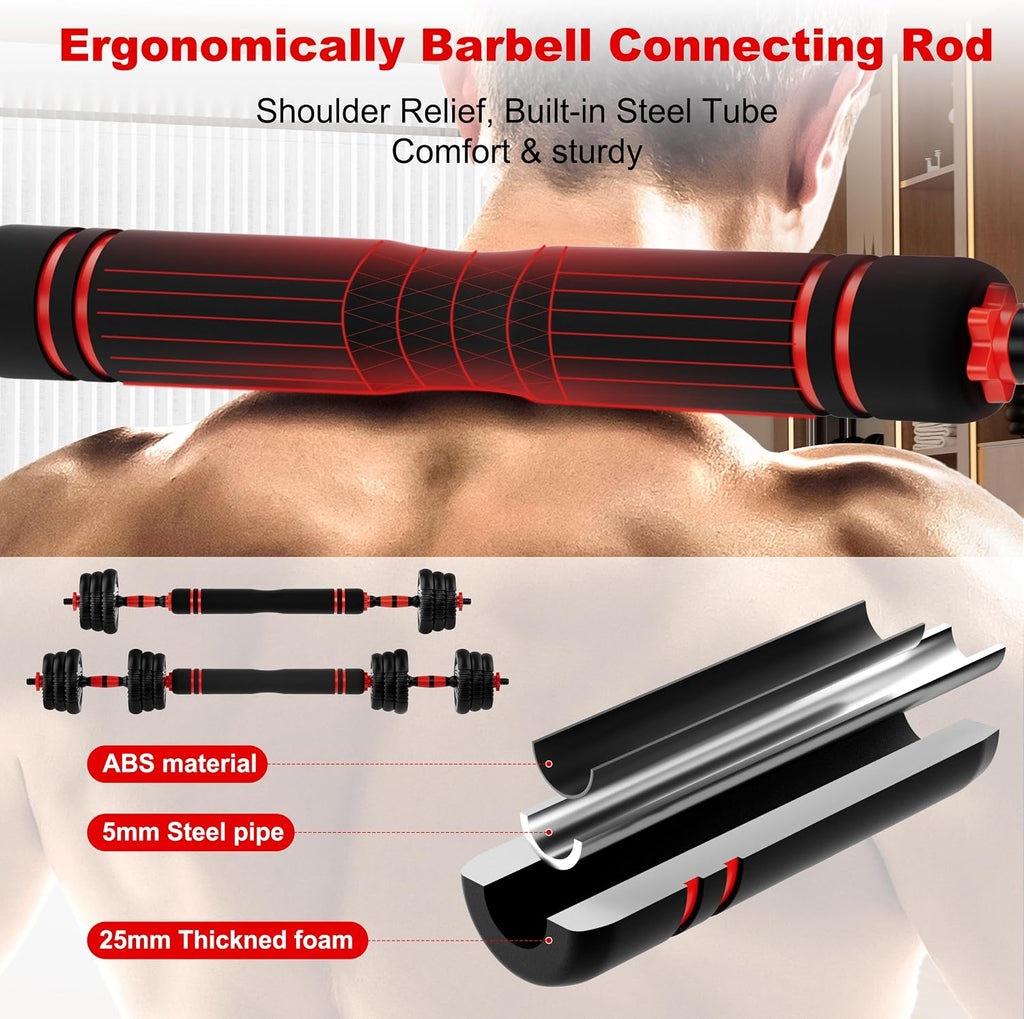 Adjustable Dumbbell Set, 10/20/30/45/70/90lbs Free Weight Set with Connector, 5 in1 Dumbbells Set Used as Barbell, Kettlebells, Push up Stand,Weight Plate, Fitness Exercises for Home Gym Suitable Men/Women