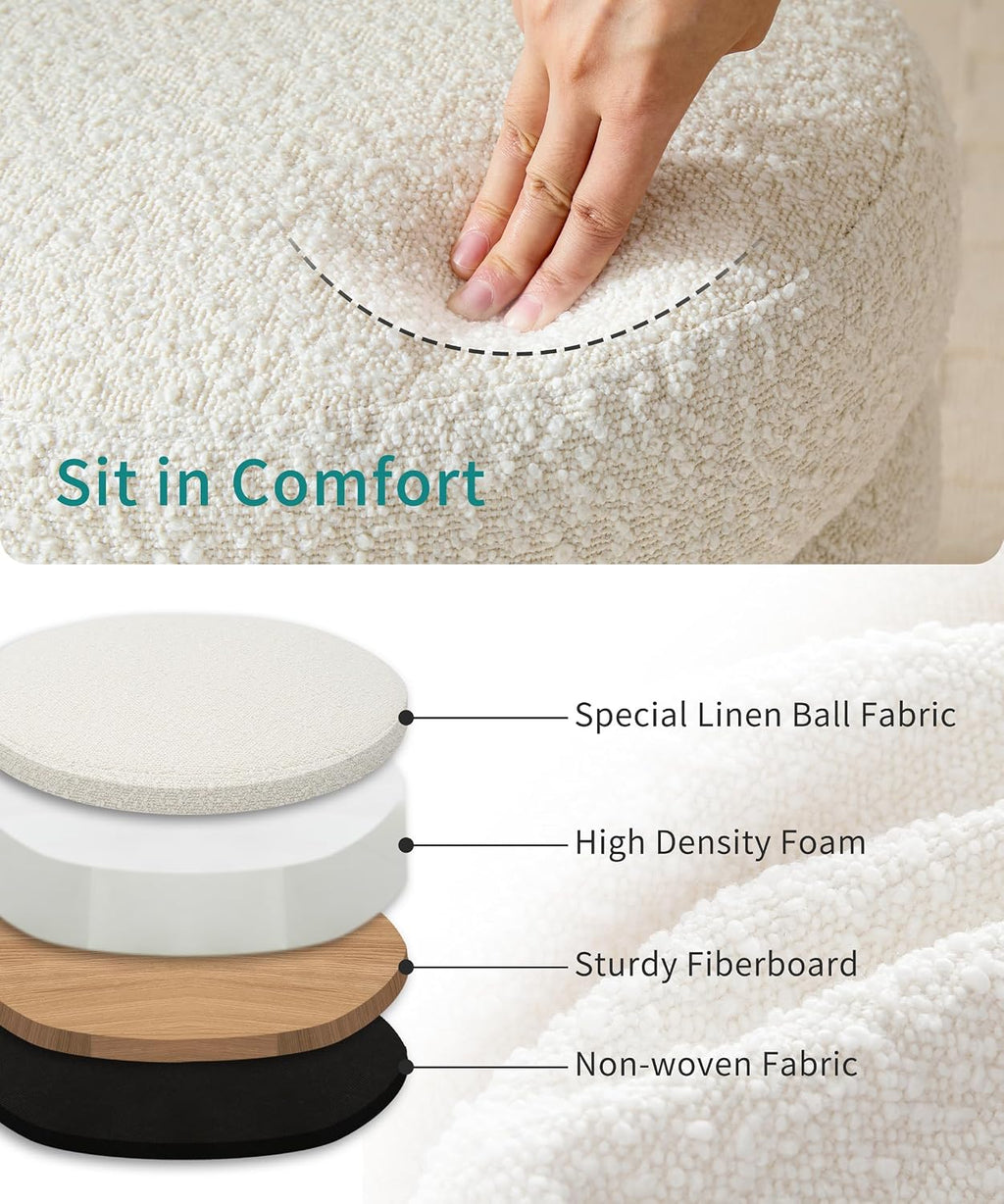 Busaurus Round Ottoman with Storage for Living Room Small Boucle Foot Stool Modern Upholstered Vanity Stool Ottoman Foot Rest for Dorm Corner Home Decor, Set of 2 (White)