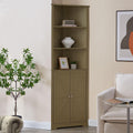 Kings Brand Furniture Tall Wooden Corner Cabinet with 2 Doors and 5 Shelves Storage Shelf Organizer, Home Space Saver, Bathroom, Kitchen, Living Room, Lemon Pepper