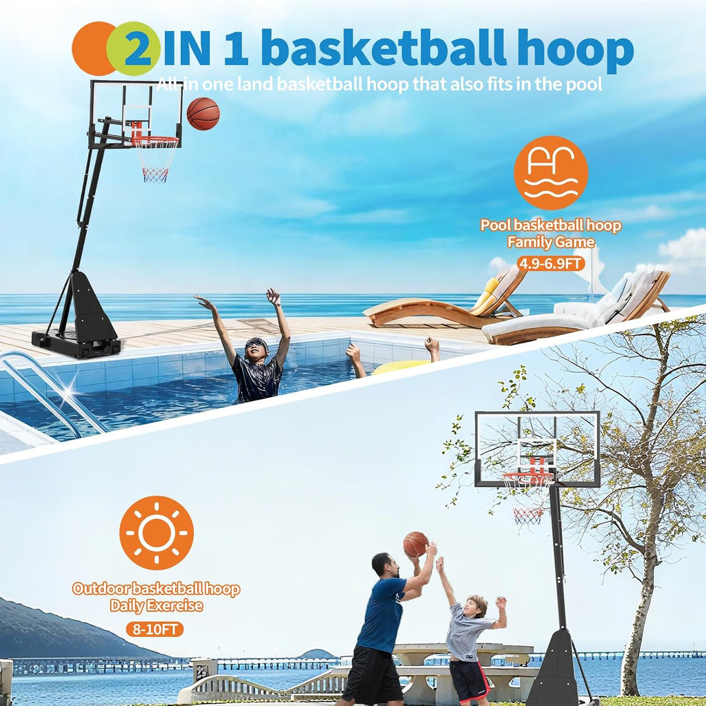 GarveeLife Basketball Hoop, 52 Inch Shatterproof PC Backboard, 4.9-10FT Height Adjustable Basketball Hoop Goal System,Mobile Stand with Wheels Weighted Base,Youth&Adults, Driveway Backyard Pool Play