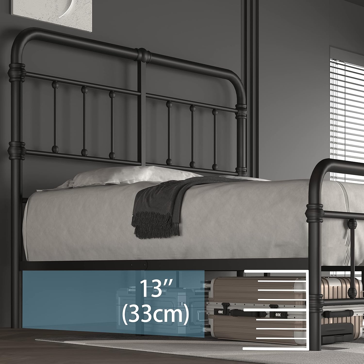 California-King-Bed-Frame-Metal-Platform Bed Frame with 49' High-Headboard - Solid Quite Easy Set Up Mattress Foundation No Box Spring Needed