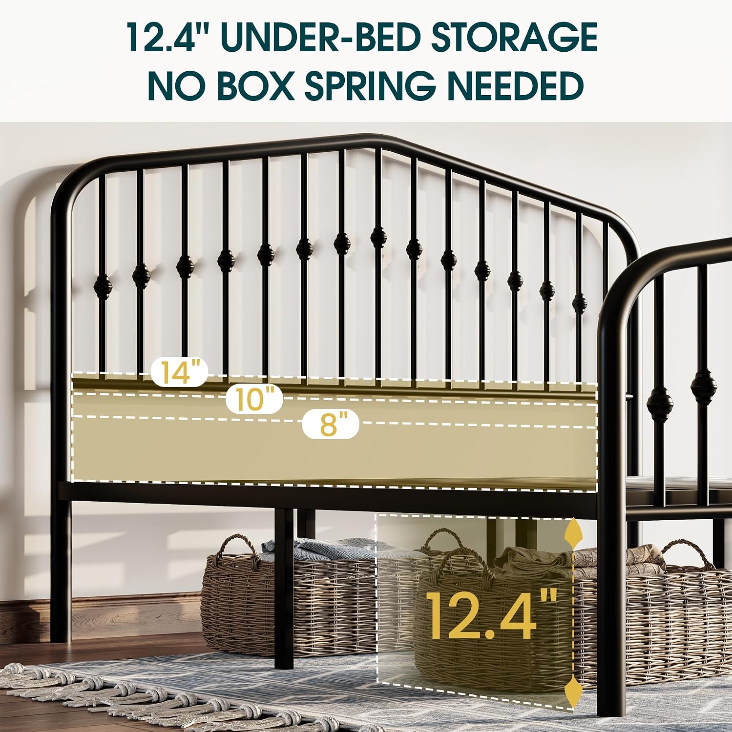 WEEWAY Full Size Metal Platform Bed Frame with Vintage Style Wrought Iron Headboard and Footboard,No Box Spring Needed,Easy Assembly, Black