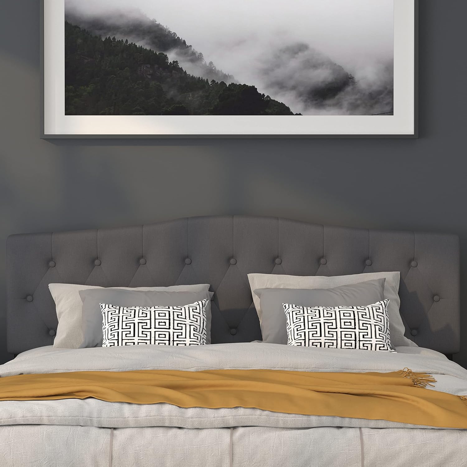 Flash Furniture Cambridge Tufted Upholstered King Size Headboard in Dark Gray Fabric