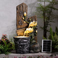 30.7' H Solar Water Fountain Outdoor Garden, Rustic Tiered Magnolia Flower & Bucket Waterfall with 4000mAh Battery Backup, Warm LED Lights & 5W Solar Panel for Patio, Porch, Backyard and Home Decor