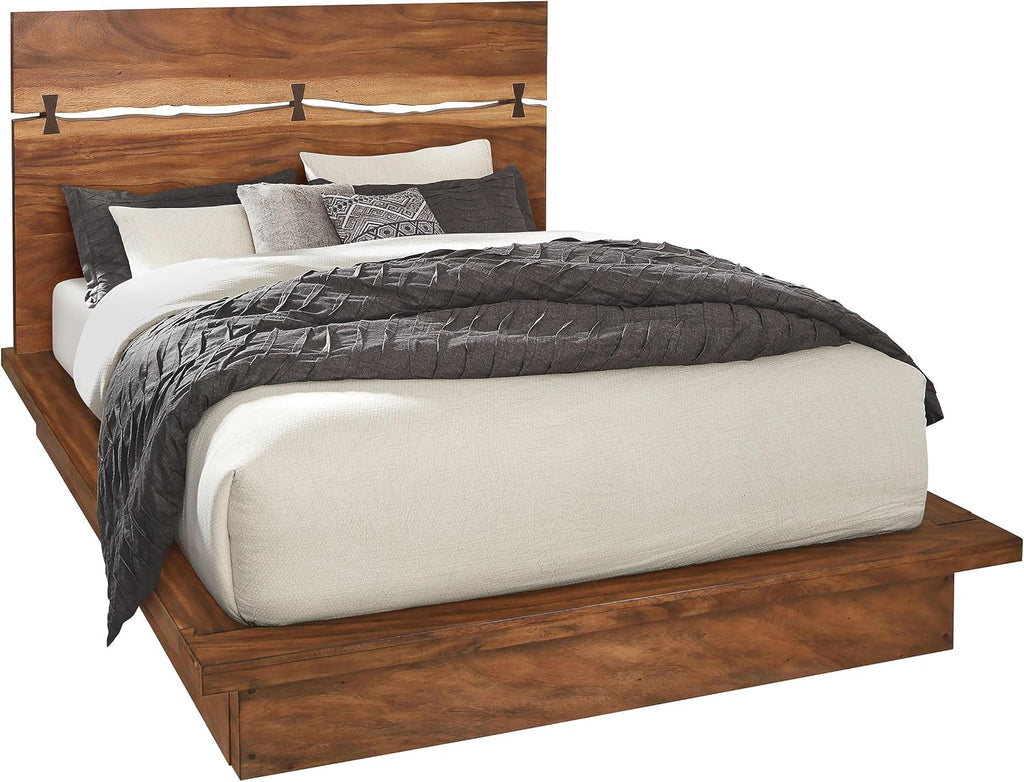 Coaster Home Furnishings – Winslow – Wood – Eastern King Platform Bed with Jagged Seam, Bow Tie Inlays, and Separated Headboard – Bedroom – Smokey Walnut and Coffee Bean - 223250KE