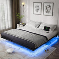 Floating Bed Frame King Size with LED Lights and Charging Station, King Metal Platform Bed Frame, No Box Spring Needed, Easy Assembly (King)