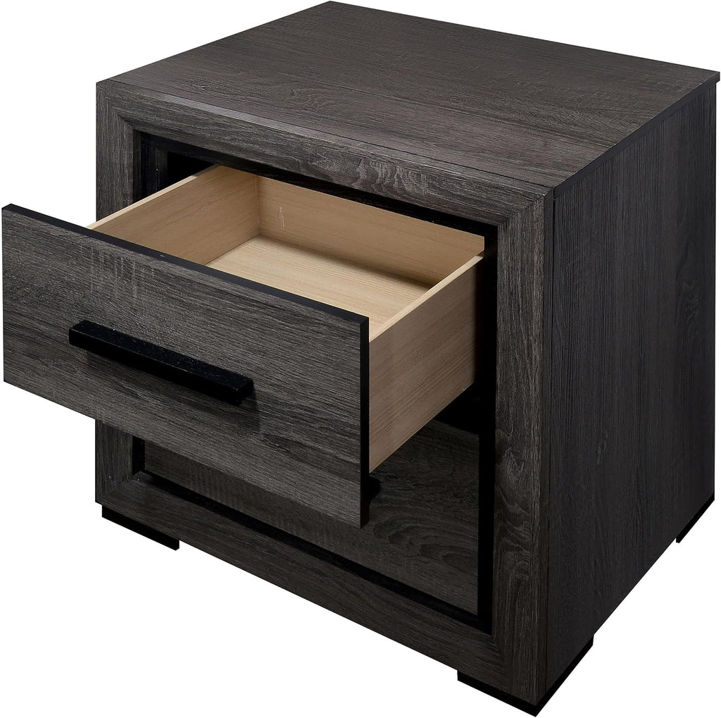 Furniture of America FOA Drummond 2-Piece Gray Wood Panel Bedroom Set- King + 1 Nightstand