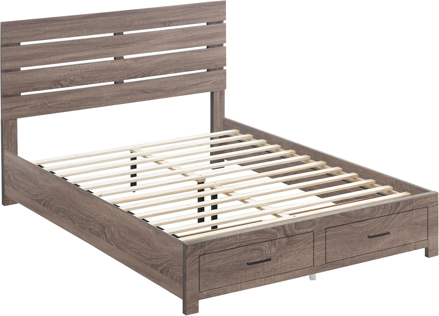 Coaster Home Furnishings Brantford Farmhouse 4-Piece Bedroom Set Eastern King Size Storage Panel Bed Frame 49-inch Headboard Barrel Oak 207040KE-S4