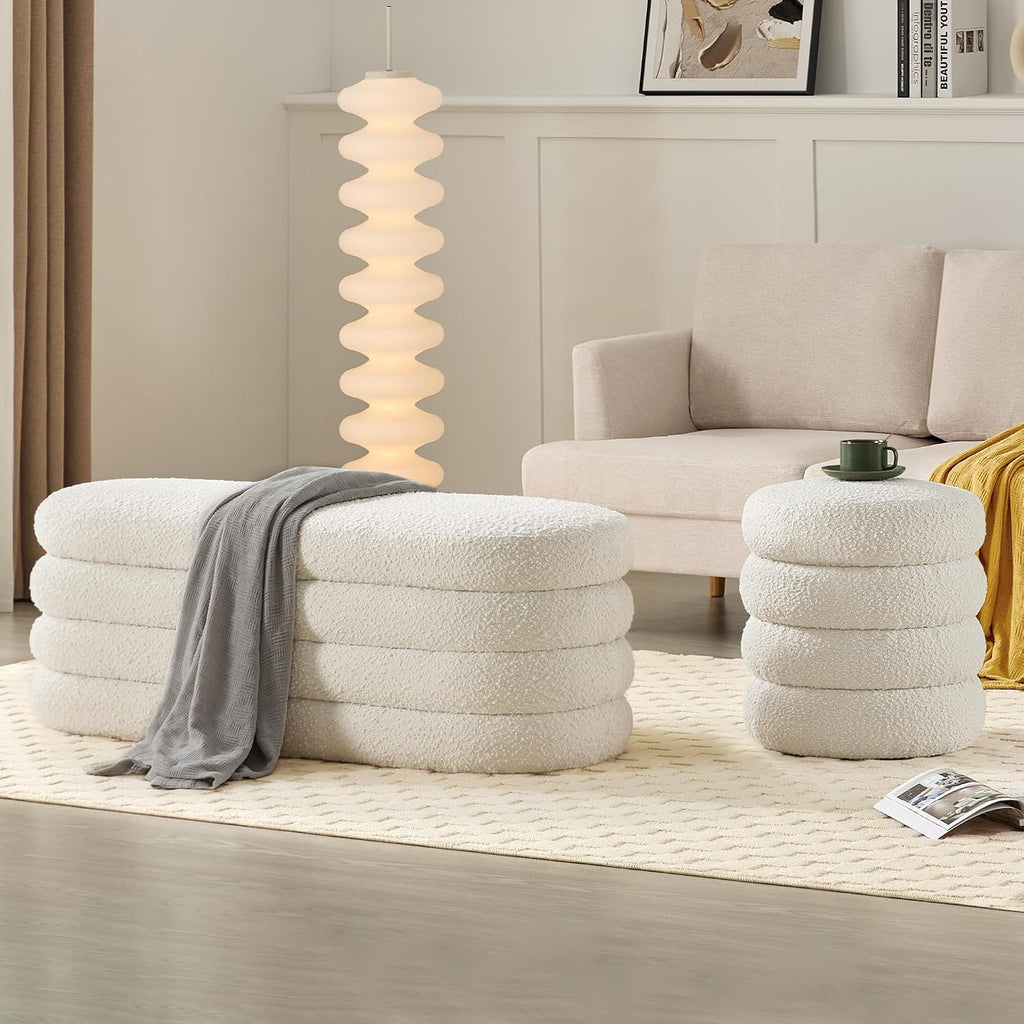 Busaurus Storage Ottoman Bench 49.2 Inch Upholstered Fabric Storage Bench for Bedroom End of Bed Aesthetic Large Oval Ottoman for Living Room Entryway (Ivory)