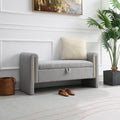 JIJIWANG Modern Bed End Bench with Arms and Storage, Upholstered Bed Bench Entryway Bench Ottoman Comfy Window Vanity Bench Footstool for Living Room,Bedroom,Grey