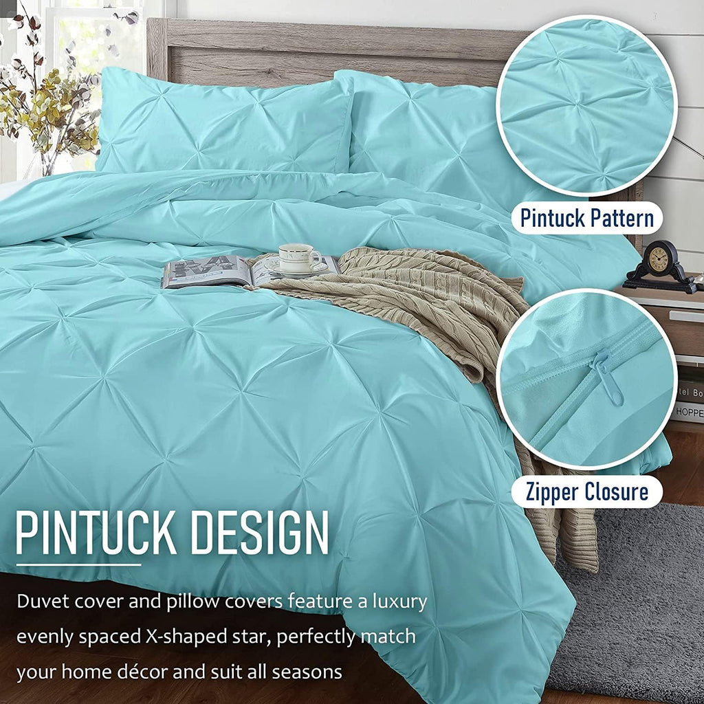 Crown Collection Luxuriate Hotel 1000-TC Hypoallergenic Ultra Soft Design 100% Egyptian Cotton Pinch Plated Duvet Cover with Zipper Colser & 2pcs Pillow Case Set (Super King Plus 120X120, Aqua)