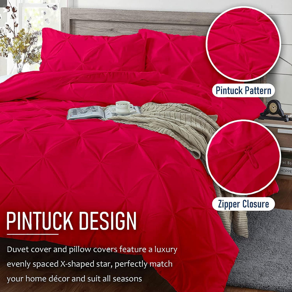 Crown Collection Luxuriate Hotel 1000-TC Hypoallergenic Ultra Soft Design 100% Egyptian Cotton Pinch Plated Duvet Cover with Zipper Colser & 2pcs Pillow Case Set (Super King Plus 120X120, Hot Pink)