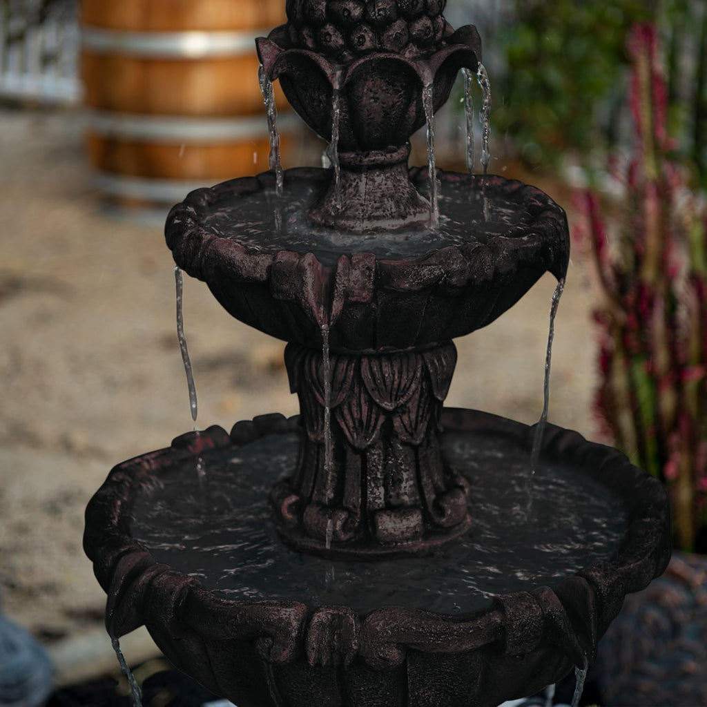 XBrand 58.3' 3-Tier Outdoor Freestanding Water Fountain - Classic Leaf Design, White Resin, Large Bird Bath with Pump - Ideal for Yard, Lawn and Garden, Porch Décor