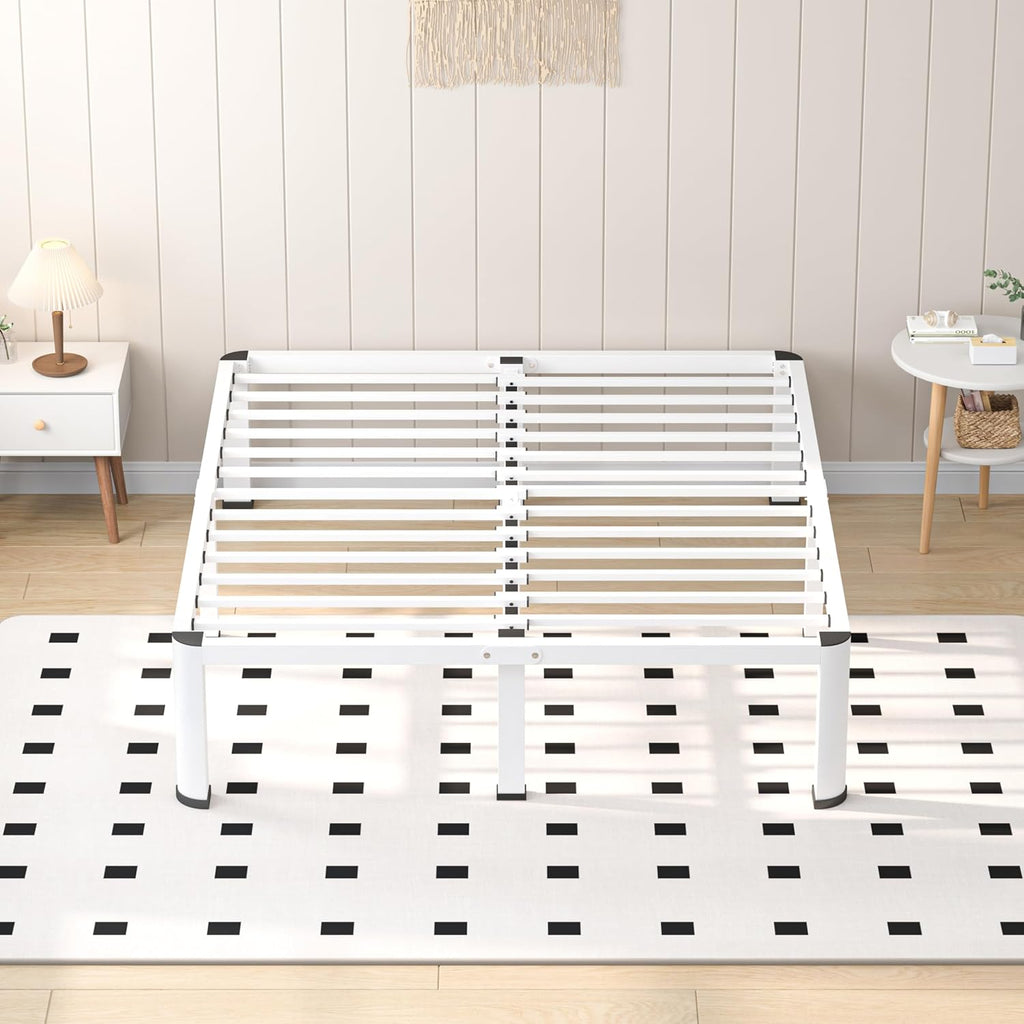 VIPSHOW 20 Inch White King Heavy Duty 3500 lbs Bed Frame with Round-Corner Legs & Anti-Squeak Design – Quick Assembly Metal Platform, No Box Spring Needed