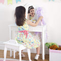 Guidecraft Classic White Vanity and Stool Set: Kids' Wooden Table with 3 Mirrors, Storage Seat and Make-Up Drawer - Children's Furniture