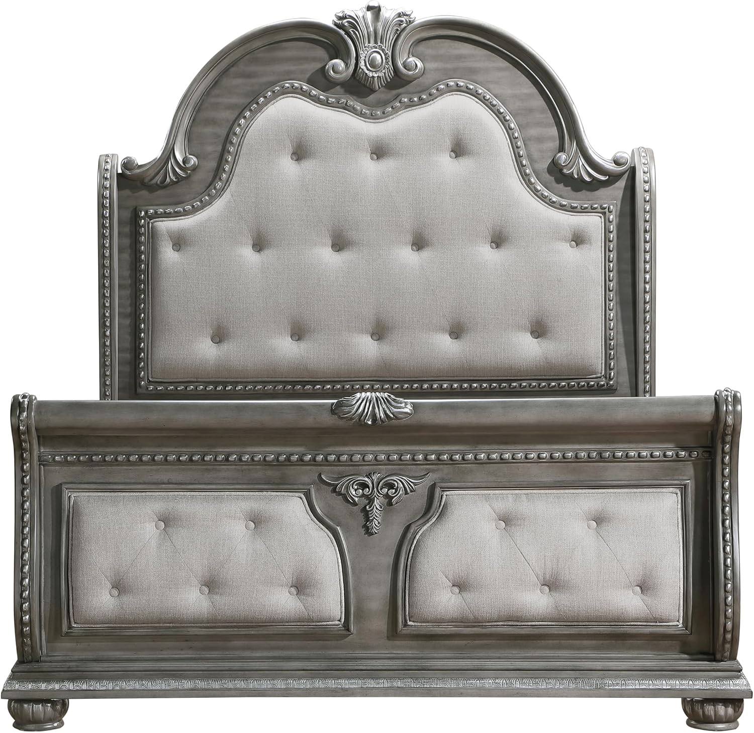 Formal 4-Pieces King Size Bed Set Gray Finish Carving Wood Luxury Traditional Bedroom Furniture
