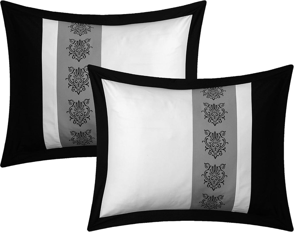 Chic Home Clayton 10 Piece Comforter Set Pintuck Pieced Block Embroidery Bed in a Bag with Sheet Set, King Black White