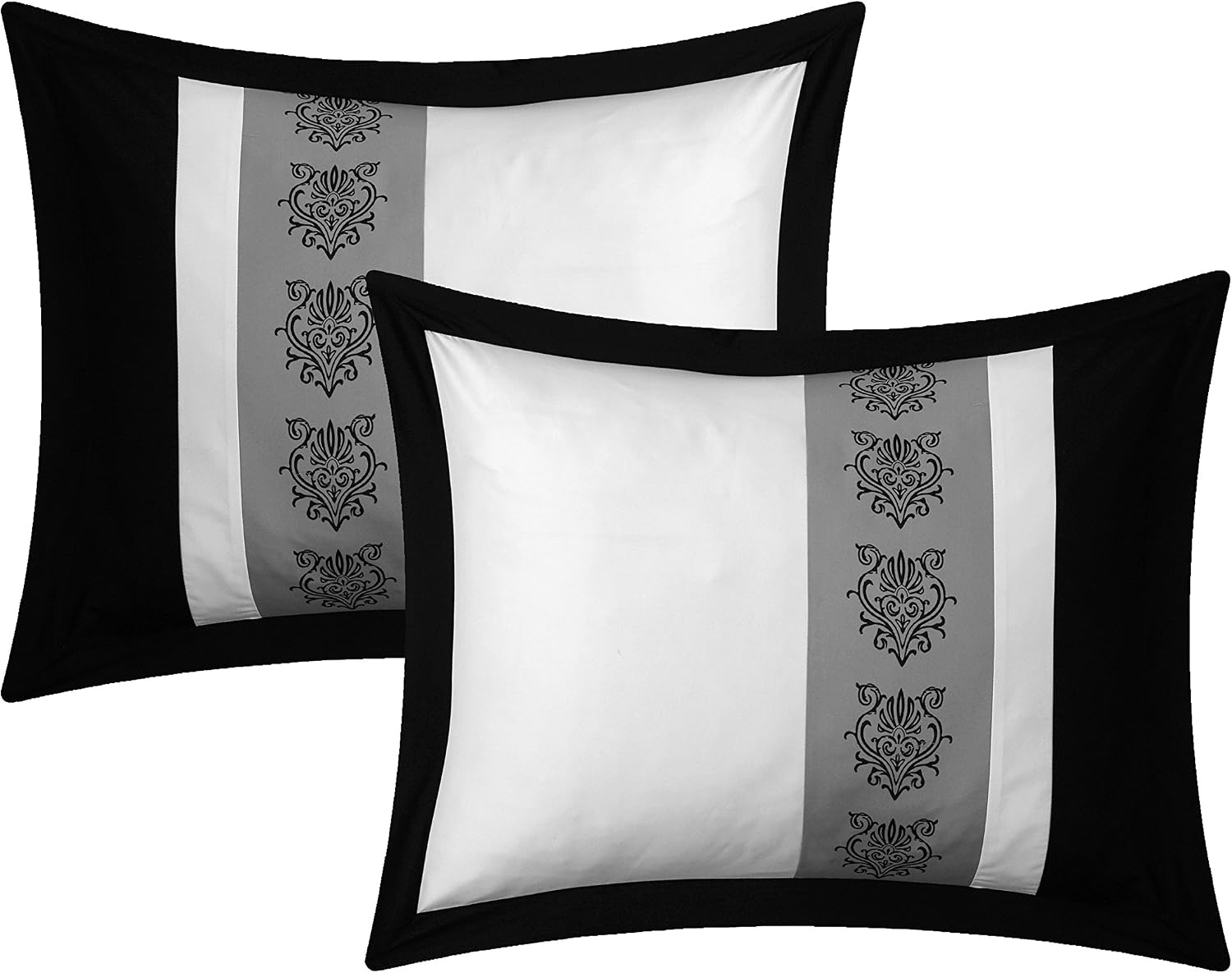 Chic Home Clayton 10 Piece Comforter Set Pintuck Pieced Block Embroidery Bed in a Bag with Sheet Set, King Black White