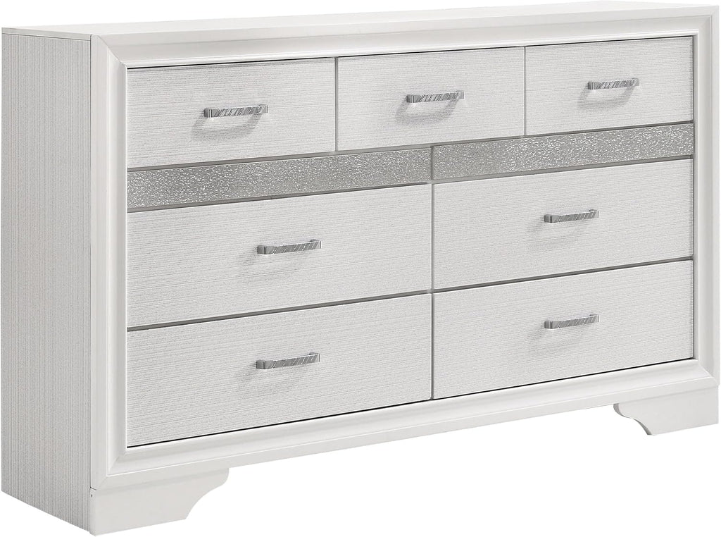 Coaster Home Furnishings Miranda Contemporary 4-Piece Bedroom Set Fabric Upholstered California King Size Panel Bed Frame 54-inch Headboard White 205110KW-S4