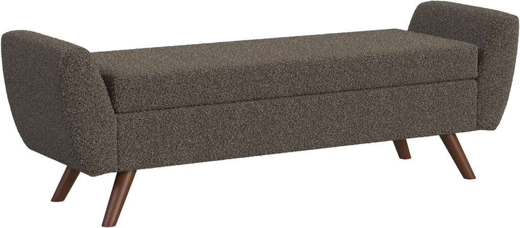 HomePop Modern Storage Bench with Wood Legs |Homepop Home Décor|Bench with Storage for Living Room & Bedroom - Dark Brown Boucle